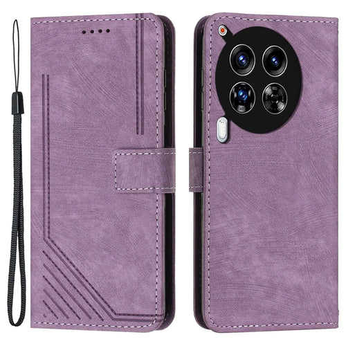 For TECNO Camon 30 Premier 5G CL9 Case Lines Imprinted Leather Phone Protective Cover - Purple - 1