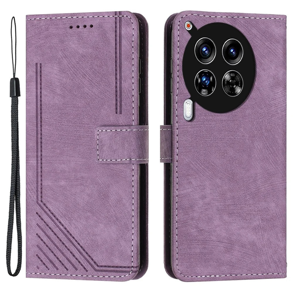 For TECNO Camon 30 Premier 5G CL9 Case Lines Imprinted Leather Phone Protective Cover - Purple - 1