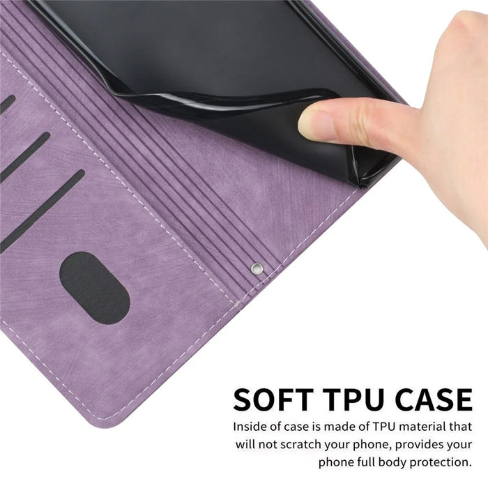 For TECNO Camon 30 Premier 5G CL9 Case Lines Imprinted Leather Phone Protective Cover - Purple - 5