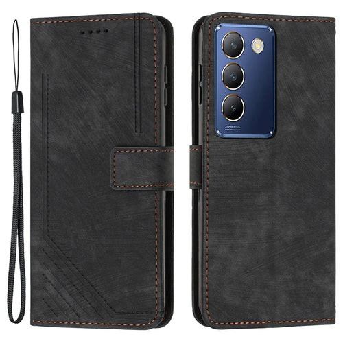 For vivo Y100 5G (Indonesia) / Y200e 5G / T3 5G (India) / V30 Lite 5G (India) / V40 SE 5G Phone Case PU Leather Wallet Stand Cover - Black - 1