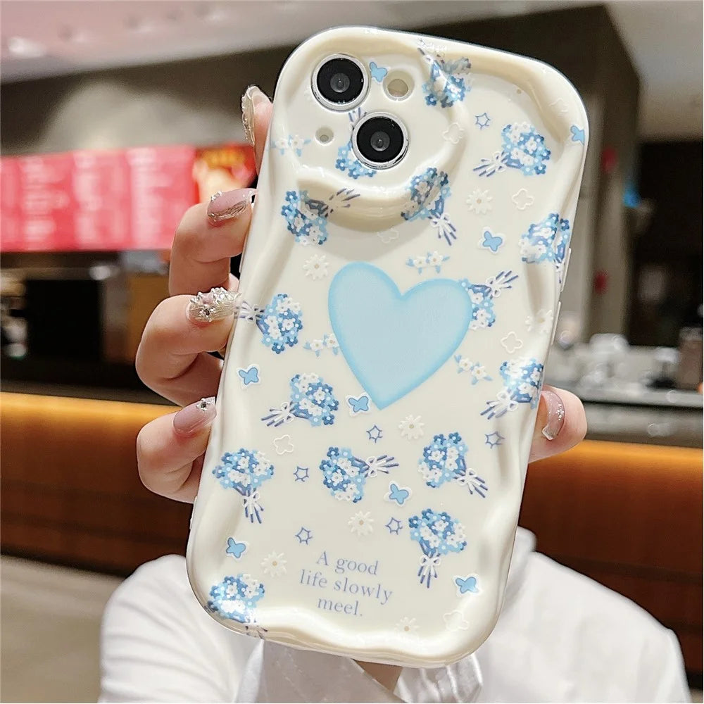 Back Case for iPhone 15 Shell Soft TPU Pattern Printing Phone Protective Cover - Blue Floral - 6