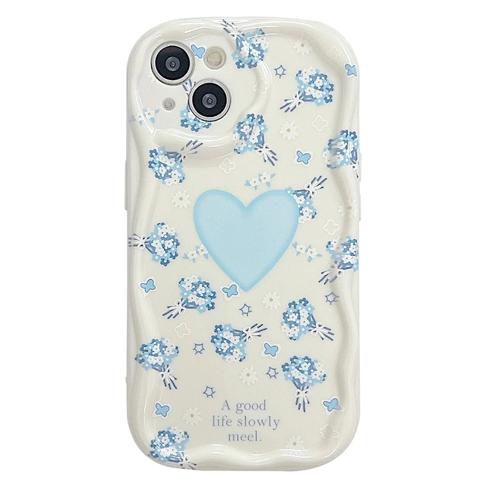 For iPhone 14 Back Case Soft TPU Pattern Printing Back Phone Cover - Blue Floral - 1