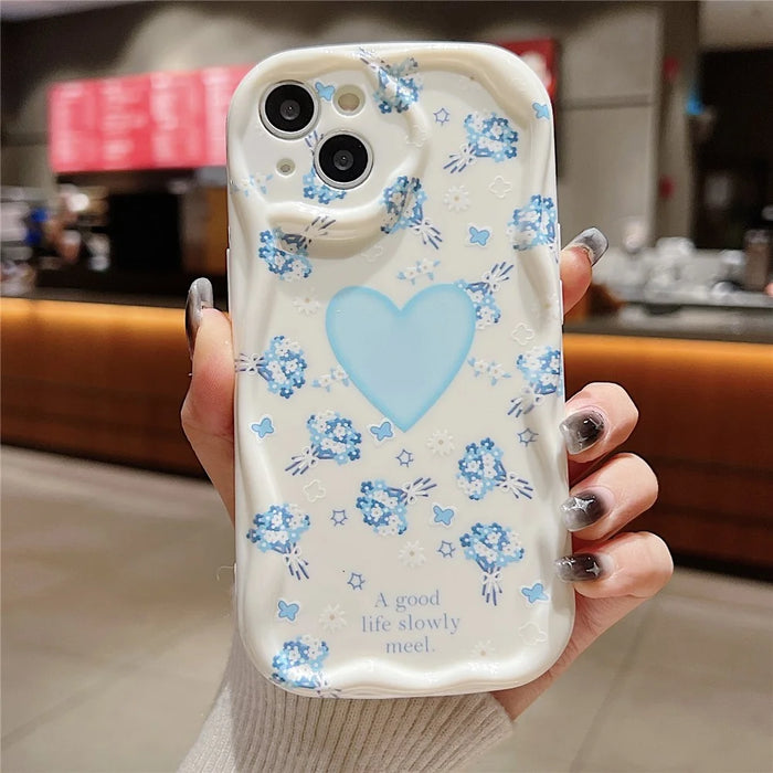 For iPhone 14 Back Case Soft TPU Pattern Printing Back Phone Cover - Blue Floral - 2