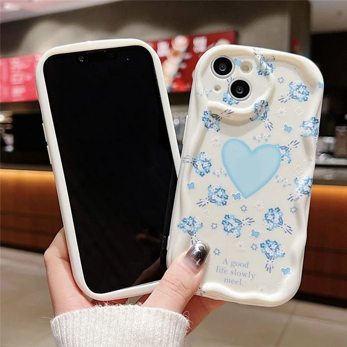 For iPhone 14 Back Case Soft TPU Pattern Printing Back Phone Cover - Blue Floral - 4