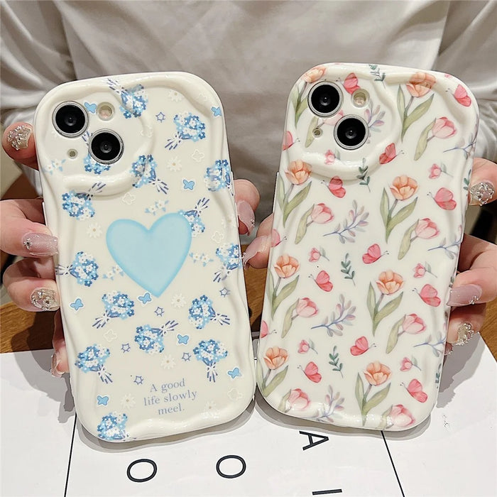 For iPhone 14 Back Case Soft TPU Pattern Printing Back Phone Cover - Blue Floral - 7