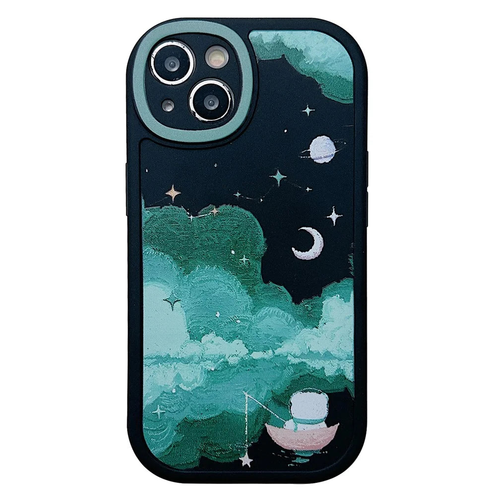 For iPhone 14 Case Soft TPU Pattern Printed Round Edge Phone Cover - STX70 Black - 1