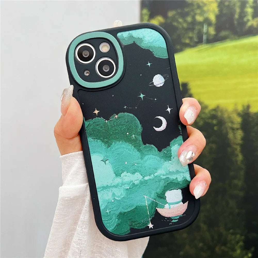 For iPhone 14 Case Soft TPU Pattern Printed Round Edge Phone Cover - STX70 Black - 2