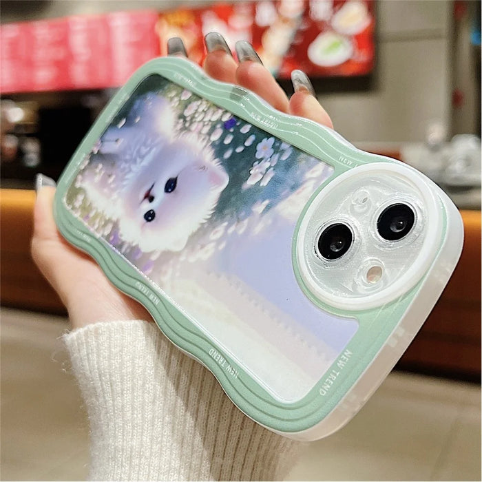 For iPhone 13 Case Wave Shape Edge Anti-Scratch Phone Protector - Dog - 3
