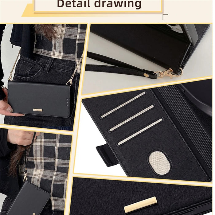 For ZTE Axon 40 Lite Crossbody Leather Case RFID Blocking Wallet Stand Phone Cover - Black - 5