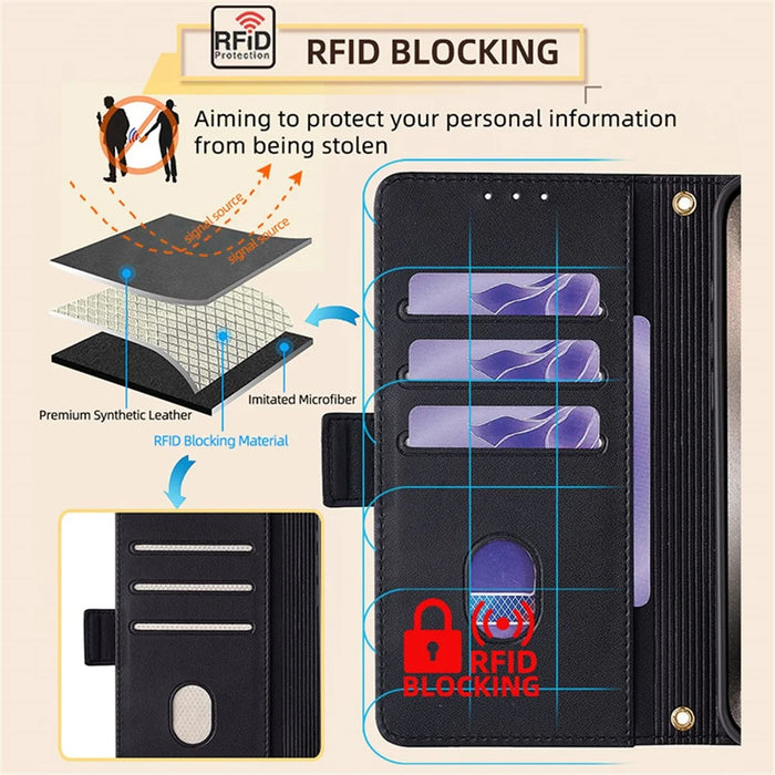 For ZTE Axon 40 Lite Crossbody Leather Case RFID Blocking Wallet Stand Phone Cover - Black - 7