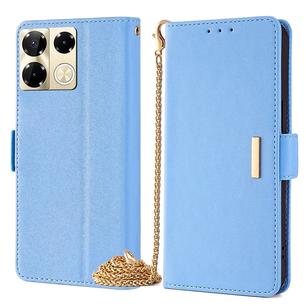 For Infinix Note 40 Pro 5G Leather Case Wallet Phone Cover with Hand Strap / Shoulder Strap - Blue - 1
