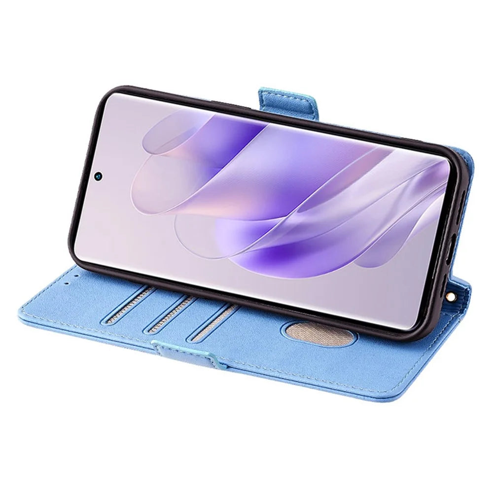 For Infinix Note 40 Pro 5G Leather Case Wallet Phone Cover with Hand Strap / Shoulder Strap - Blue - 3