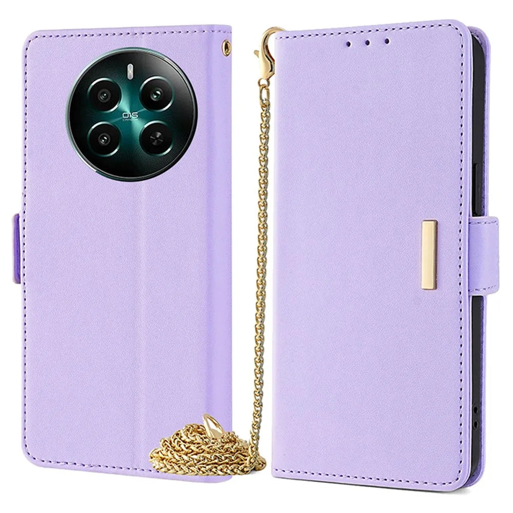 For Realme 12 4G / 12+ 5G Wallet Case RFID Blocking PU Leather Crossbody Phone Cover   - Purple - 1