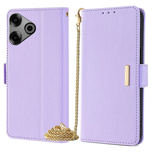 For TECNO Pova 6 Pro 5G Leather Phone Case with RFID Blocking Wallet and Straps - Purple - 1