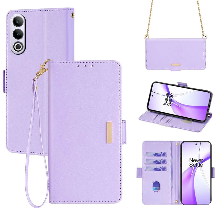 For OnePlus Ace 3V 5G Case PU Leather Folio Flip Phone Cover RFID Blocking - Purple - 1