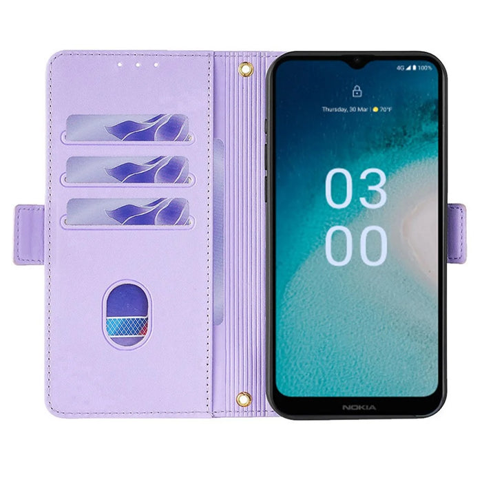 For Nokia C300 Case RFID Blocking Flip Leather Handbag Phone Cover with Shoulder Chain - Purple - 2