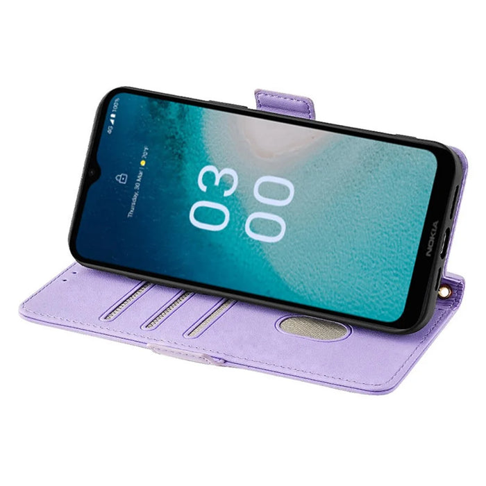 For Nokia C300 Case RFID Blocking Flip Leather Handbag Phone Cover with Shoulder Chain - Purple - 3