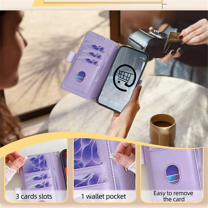 For Nokia C300 Case RFID Blocking Flip Leather Handbag Phone Cover with Shoulder Chain - Purple - 7