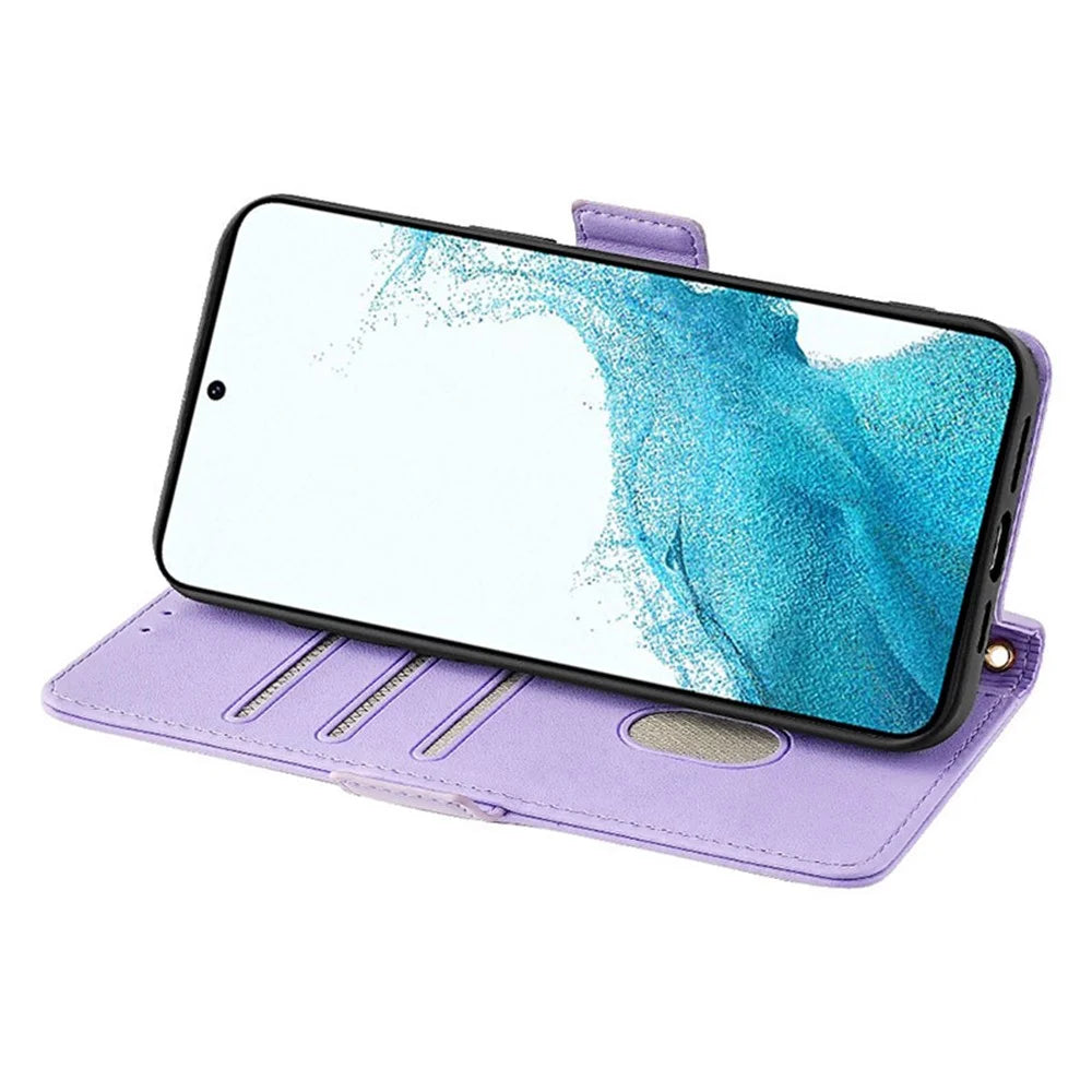For Samsung Galaxy A15 4G / 5G Crossbody Wallet Case RFID Blocking Stand PU Leather Phone Cover - Purple - 3