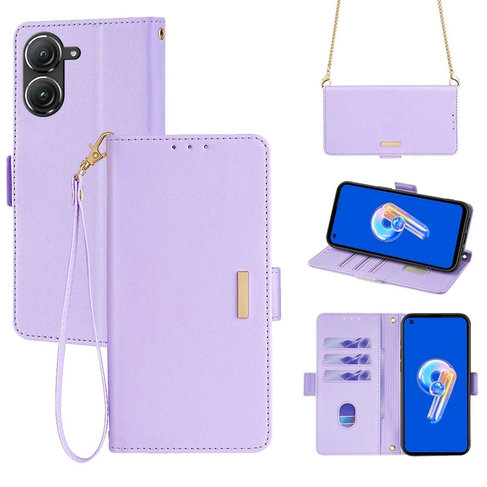 For Asus Zenfone 9 5G / Zenfone 9z Case Wallet PU Leather RFID Blocking Crossbody Cell Phone Cover - Purple - 1