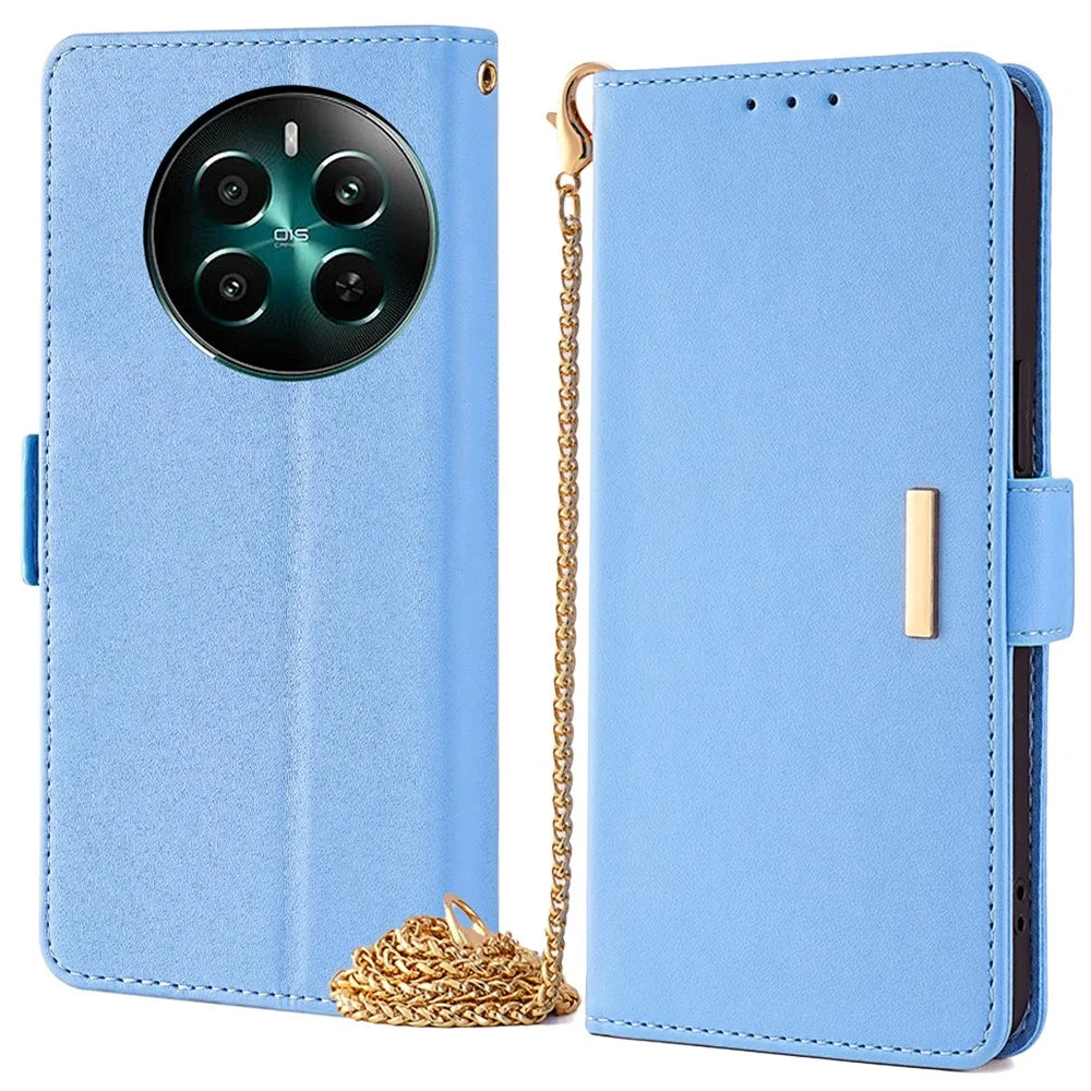 For Realme 12 4G / 12+ 5G Leather Case RFID Blocking Wallet Phone Cover with Magnetic Clasp - Blue - 1