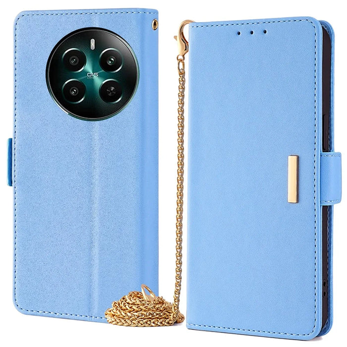 For Realme 12 4G / 12+ 5G Leather Case RFID Blocking Wallet Phone Cover with Magnetic Clasp - Blue - 1