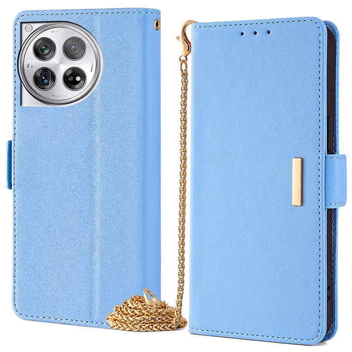 For OnePlus 12 5G Crossbody Case RFID Blocking Wallet PU Leather Magnetic Clasp Phone Cover - Blue - 1