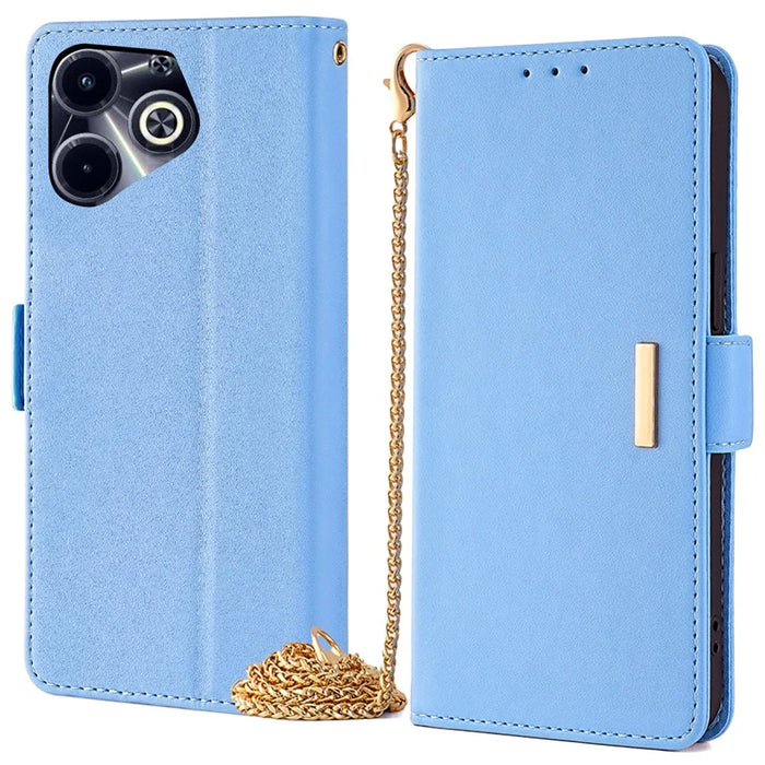 For Infinix Hot 40i Case RFID Blocking Wallet Leather Phone Cover with Chain Shoulder Strap - Blue - 1