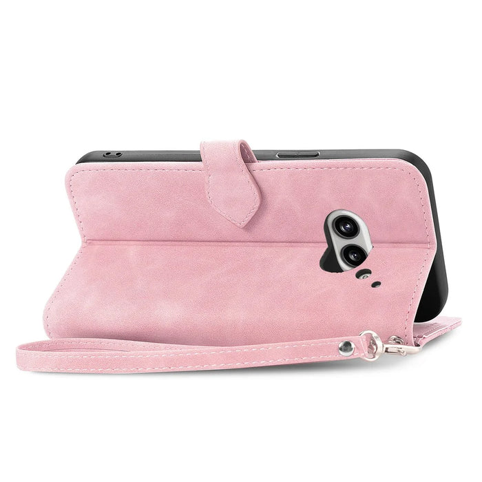 For Nothing Phone (2a) Plus / Phone (2a) Zipper Wallet Case with Strap Flower Imprint PU Leather Phone Cover - Pink - 4
