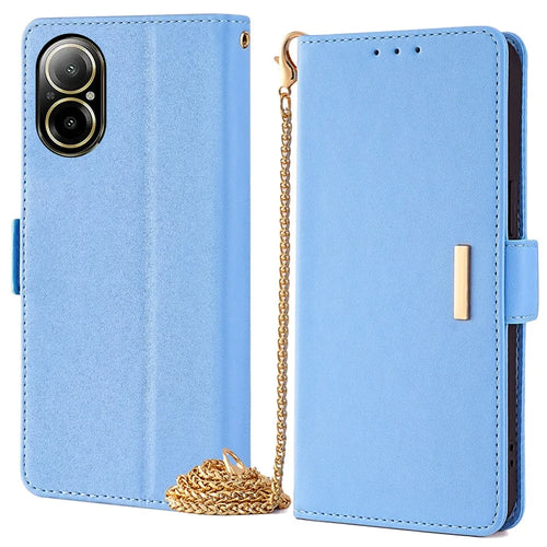 Mobile Phone Case for Realme C67 4G Phone Cover TPU+PU Leather Wallet Phone Case with Crossbody Shoulder Strap - Blue - 1