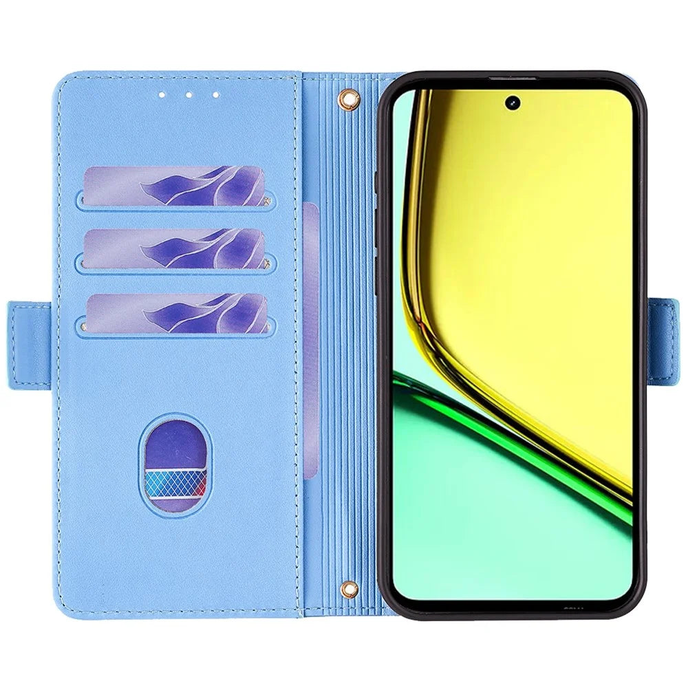 Mobile Phone Case for Realme C67 4G Phone Cover TPU+PU Leather Wallet Phone Case with Crossbody Shoulder Strap - Blue - 2