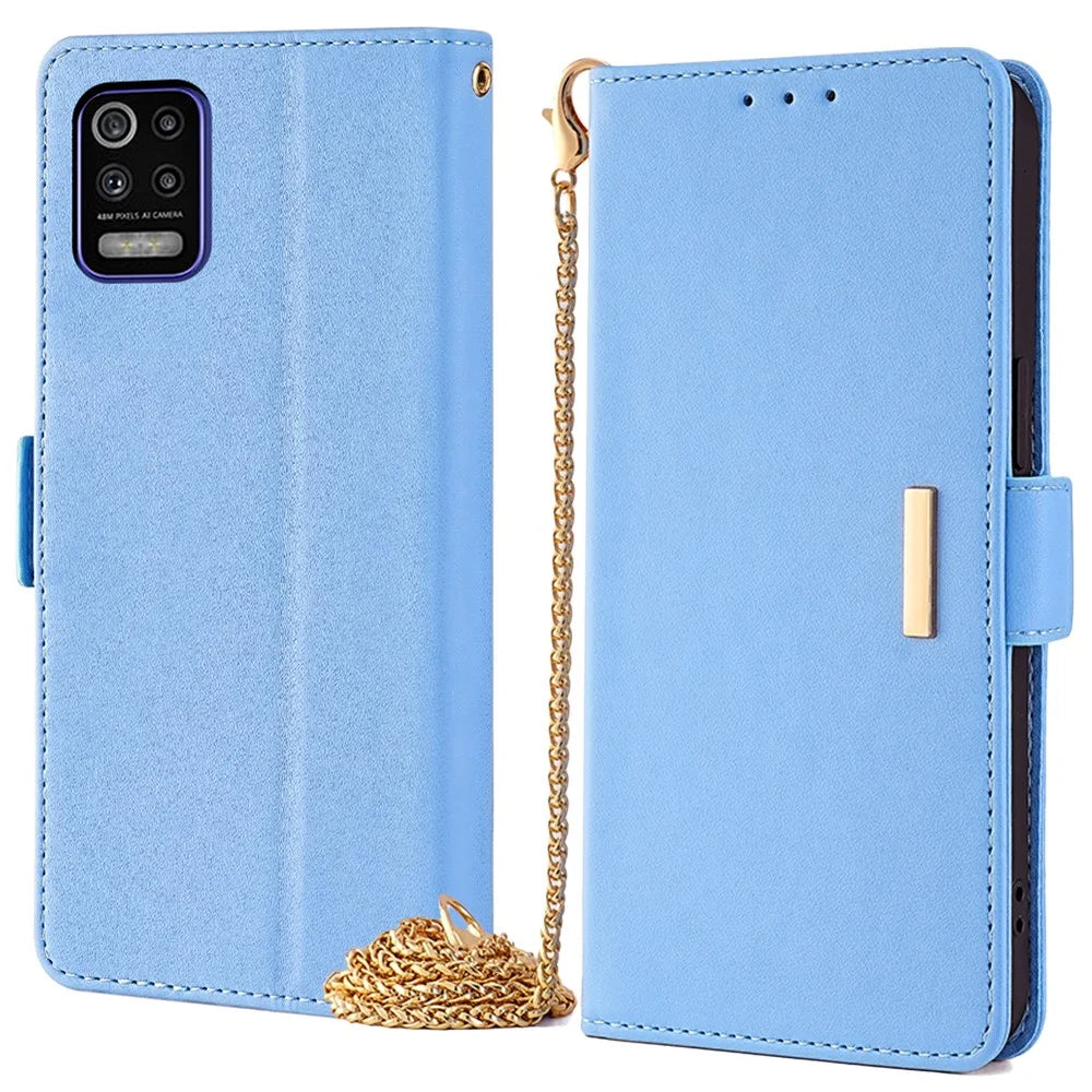 For LG K52 Wallet Case RFID Blocking PU Leather Crossbody Phone Pouch Cover - Blue - 1