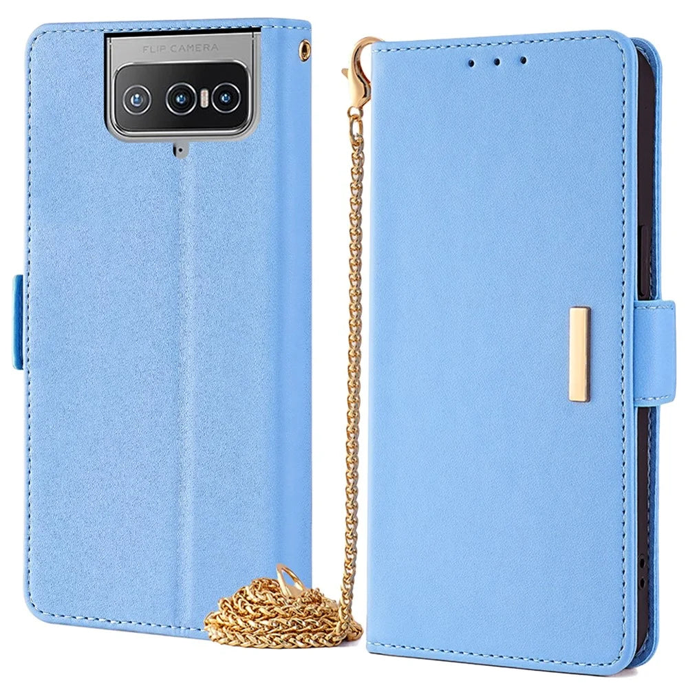 For Asus Zenfone 8 Flip ZS672KS Case RFID Blocking Wallet Phone Leather Cover with 2 Straps - Blue - 1
