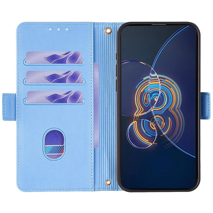 For Asus Zenfone 8 Flip ZS672KS Case RFID Blocking Wallet Phone Leather Cover with 2 Straps - Blue - 2