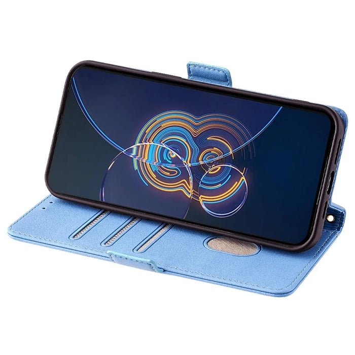 For Asus Zenfone 8 Flip ZS672KS Case RFID Blocking Wallet Phone Leather Cover with 2 Straps - Blue - 3