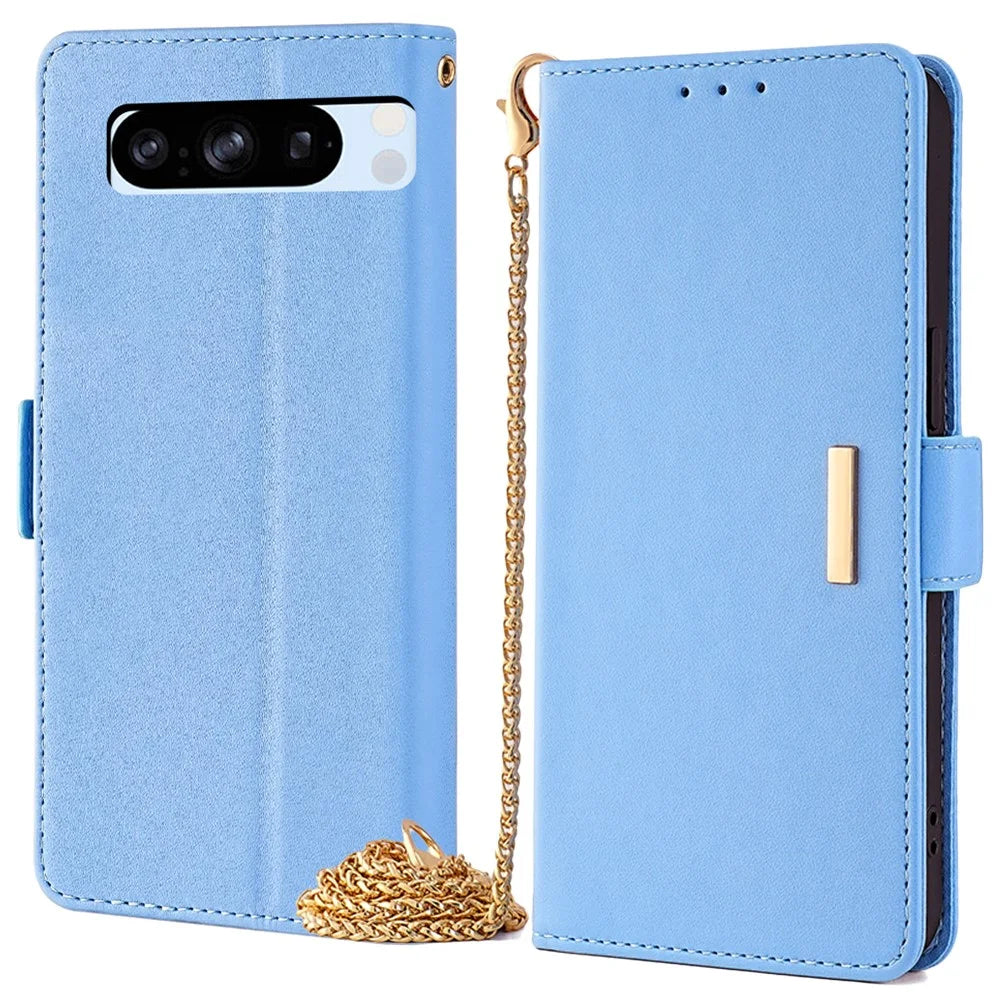 For Google Pixel 8 Pro Crossbody Case PU Leather RFID Blocking Protective Phone Cover - Blue - 1