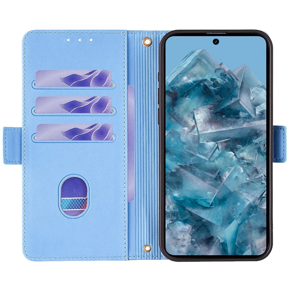 For Google Pixel 8 Pro Crossbody Case PU Leather RFID Blocking Protective Phone Cover - Blue - 2