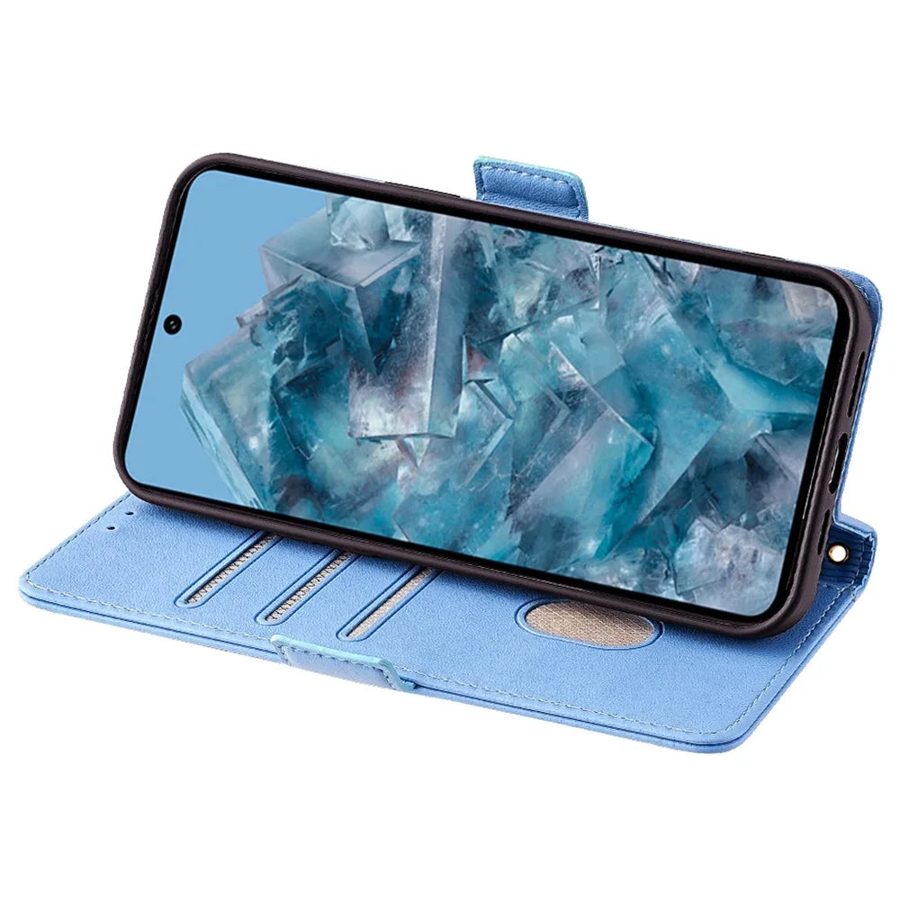 For Google Pixel 8 Pro Crossbody Case PU Leather RFID Blocking Protective Phone Cover - Blue - 3