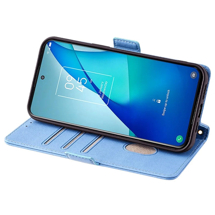 For TCL 20 5G / 20S / 20L / 20L+ Case PU Leather RFID Blocking Flip Wallet Phone Cover with Detachable Chain - Blue - 3