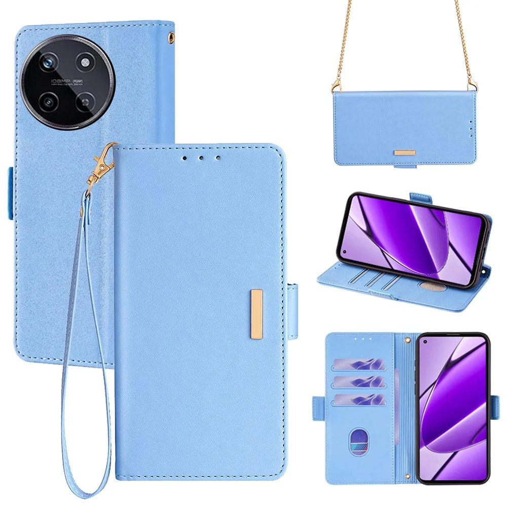 For Realme 11 4G (159.9x73.3x7.95mm) RFID Blocking Wallet Crossbody Case PU Leather Phone Cover - Blue - 1
