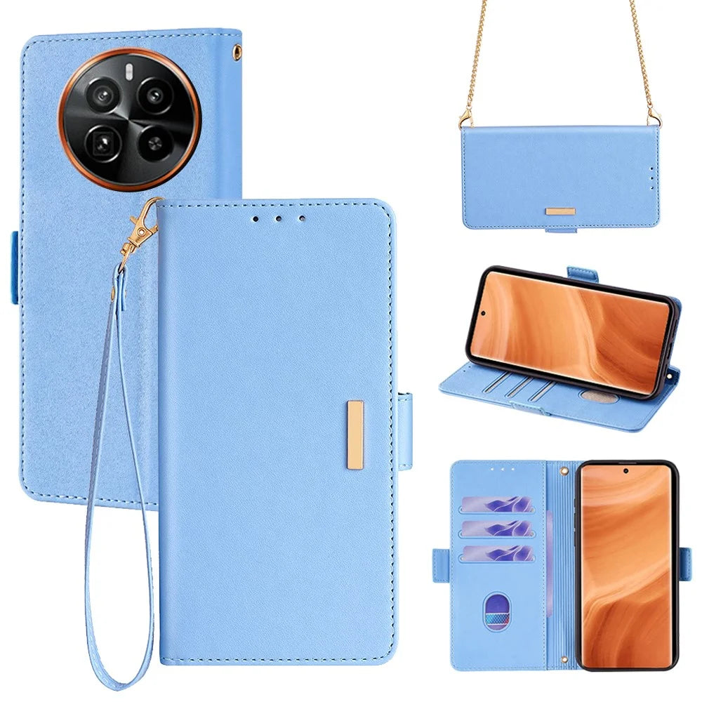 For Realme GT5 Pro 5G RFID Blocking Wallet Crossbody Case PU Leather Folding Stand Phone Cover - Blue - 1