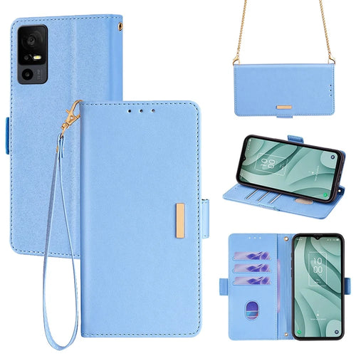 For TCL 40 XE 5G-TCL / 40 X 5G-T601D Leather Case RFID Blocking Wallet Phone Cover with Metal Chain - Blue - 1