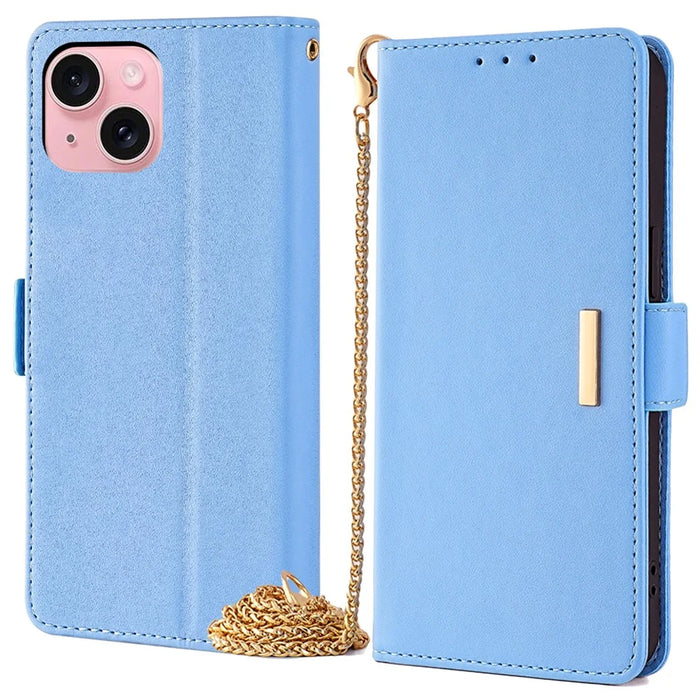 For iPhone 15 Case RFID Blocking Flip PU Leather Wallet Crossbody Phone Cover - Blue - 1