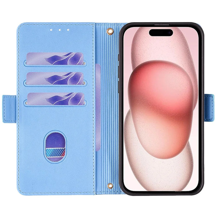 For iPhone 15 Case RFID Blocking Flip PU Leather Wallet Crossbody Phone Cover - Blue - 2