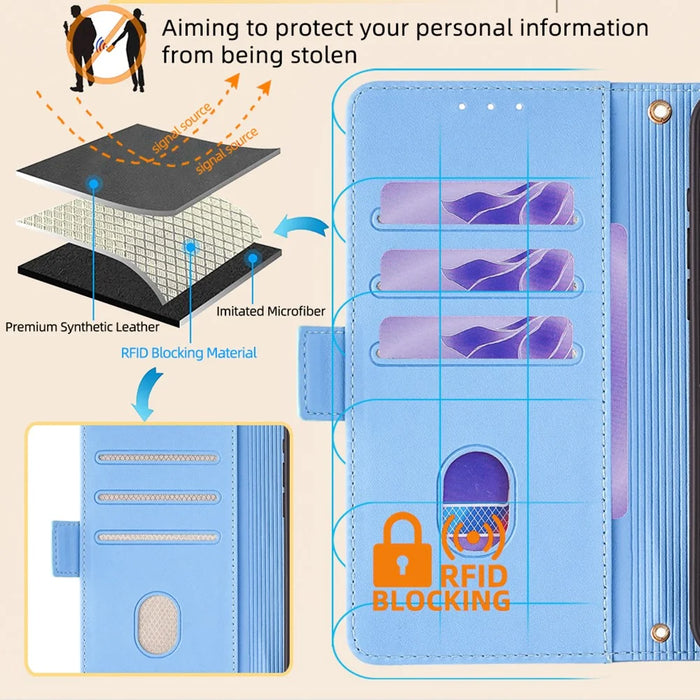 For iPhone 15 Case RFID Blocking Flip PU Leather Wallet Crossbody Phone Cover - Blue - 4