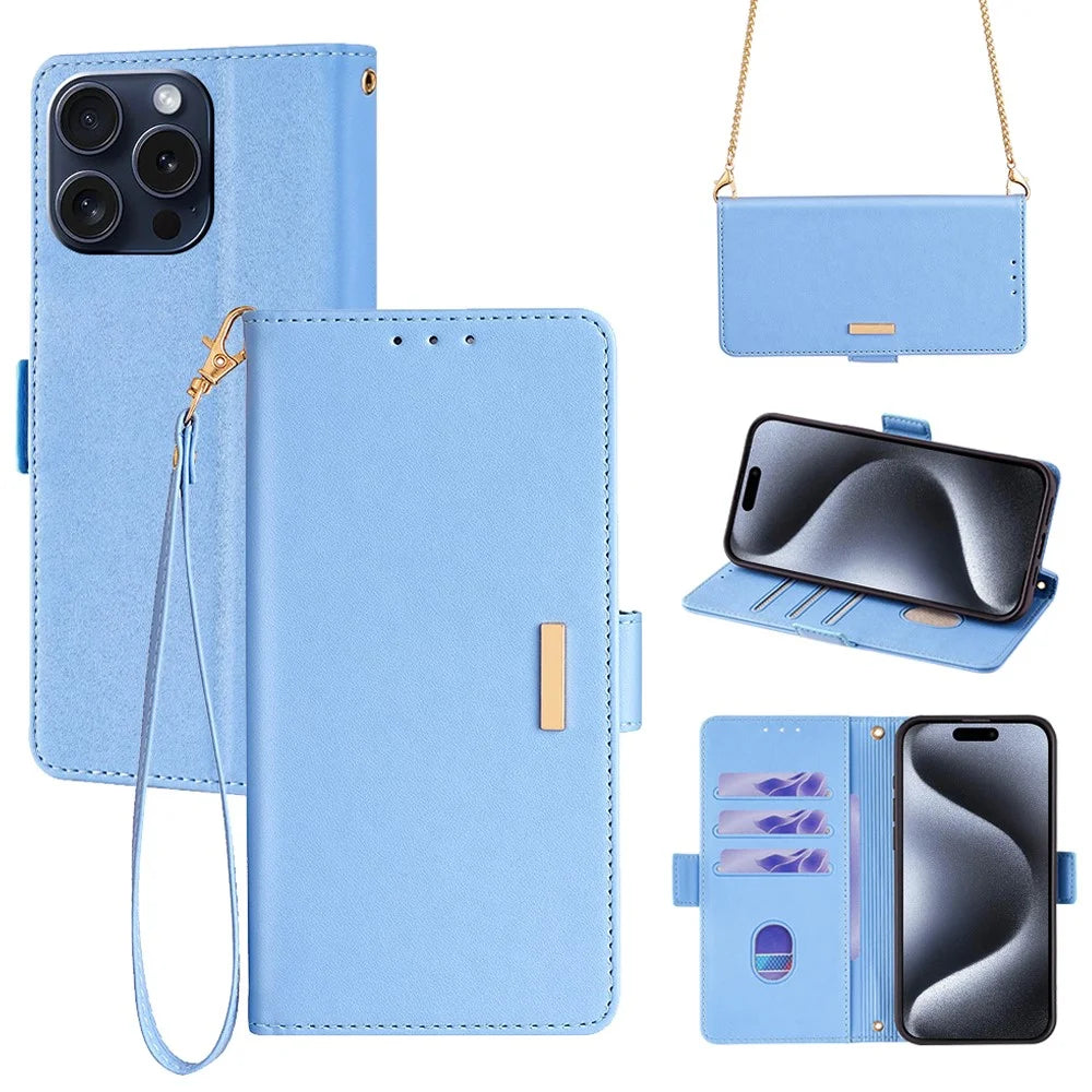For iPhone 15 Pro Leather Case RFID Blocking Protective Wallet Phone Cover - Blue - 1