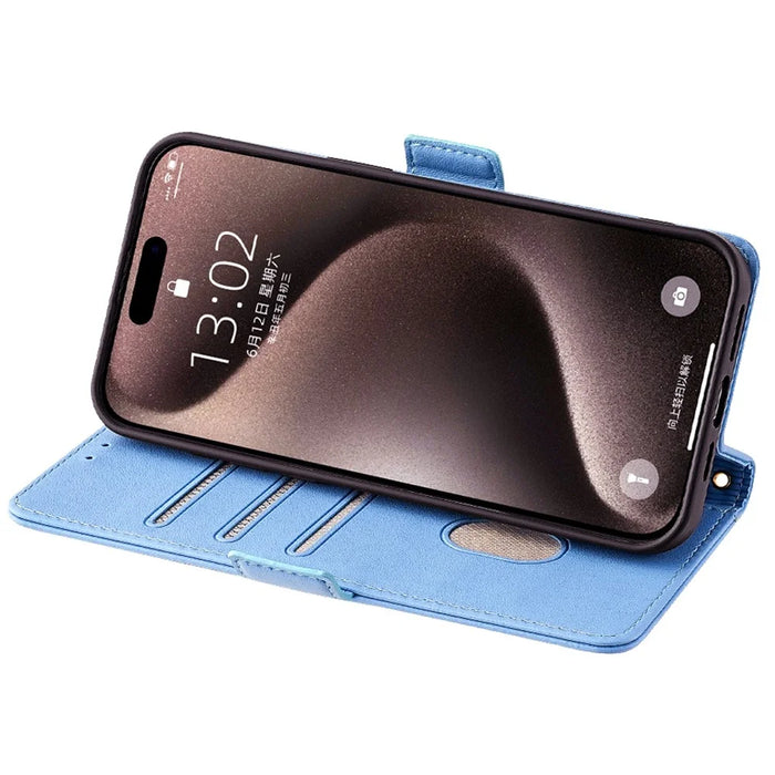 For iPhone 15 Pro Leather Case RFID Blocking Protective Wallet Phone Cover - Blue - 3
