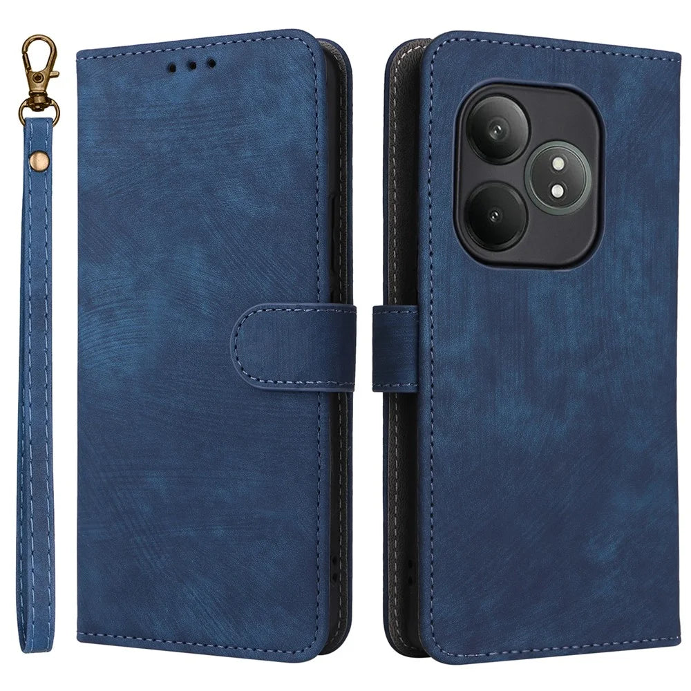 For Realme GT Neo6 SE 5G / Neo6 5G / GT 6 5G / GT 6T 5G Case RFID Blocking Stand Phone Cover with Wrist Strap - Blue - 1