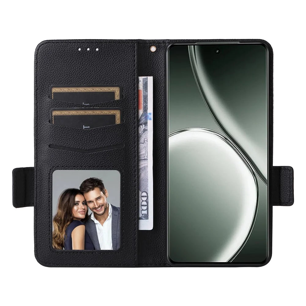 For Realme GT Neo6 SE 5G / Neo6 5G / GT 6 5G / GT 6T 5G Case with Wrist Strap Litchi Texture PU Leather Wallet Phone Cover - Black - 2