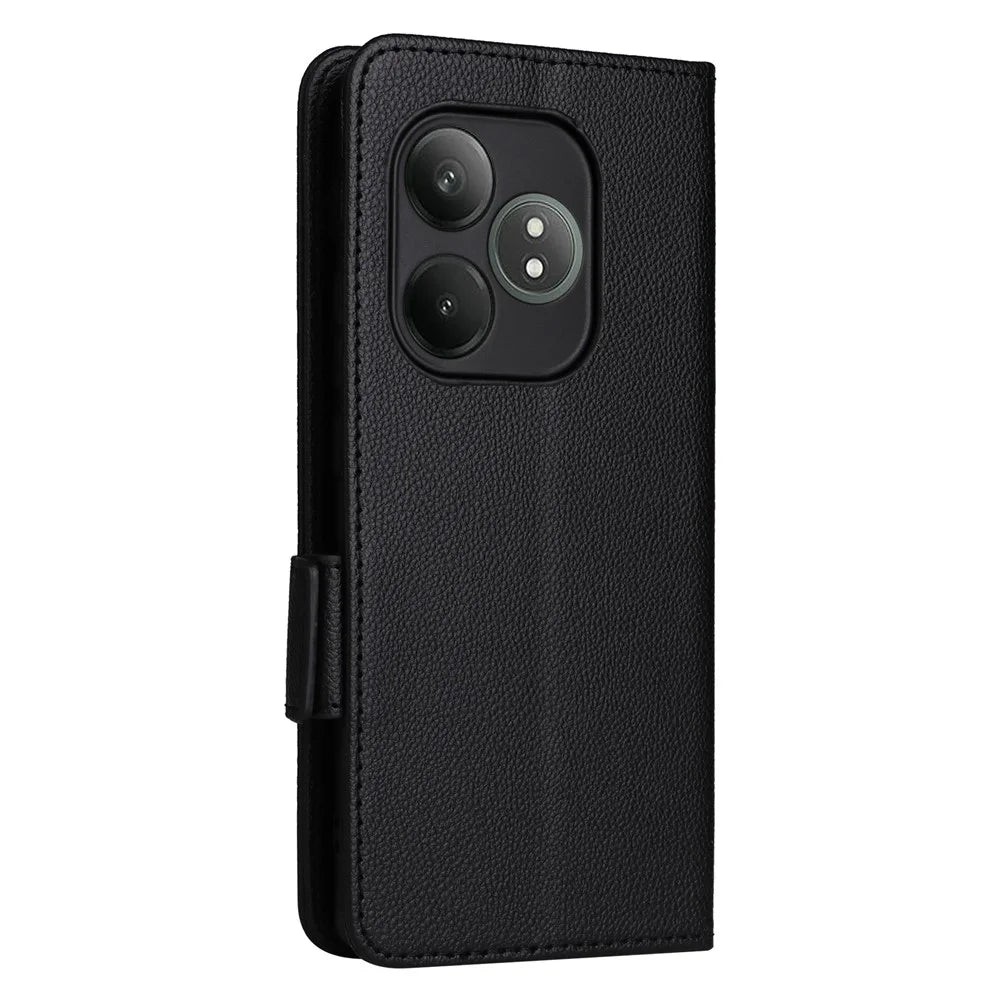 For Realme GT Neo6 SE 5G / Neo6 5G / GT 6 5G / GT 6T 5G Case with Wrist Strap Litchi Texture PU Leather Wallet Phone Cover - Black - 6